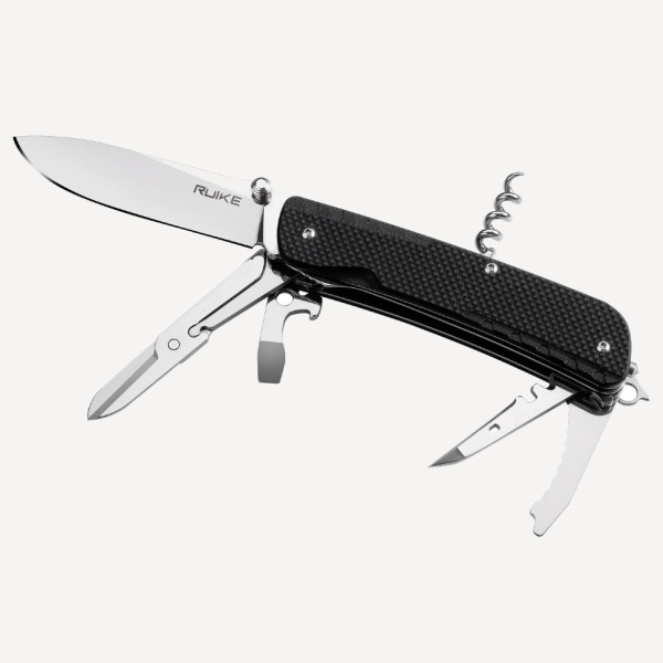 МультиТул RUiKE LD31-B 18-in-1 (Сталь_12С27/Черный_G-10)
